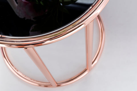 Rootz Bijzettafel - Design Metaal en Glas - Moderne gespiegelde woonkamer salontafel - Zwart/koper - 45 cm 