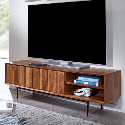 Rootz TV Stand - Lowboard - TV Dresser with Two Doors - Modern TV Cabinet - Living Room TV Stand - Solid Sheesham Wood - 123x42x35 cm