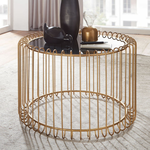 Rootz Gold Coffee Table - Modern Design - Small Round Living Room Table - Glass & Metal - 60x60x40 cm