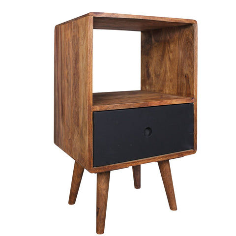 Rootz Nightstand -  Retro - Sheesham Wood - Dark Brown/Black - Design Nightstand - Large Bedside Table - 40x35x70 cm