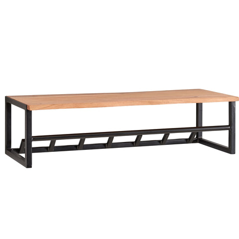 Rootz Coat Rack - Acacia Solid Wood with Metal - Hook Rail with Shelf and Clothes Rail - Wall-Mounted Cloakroom for Hall - 80x22x33cm