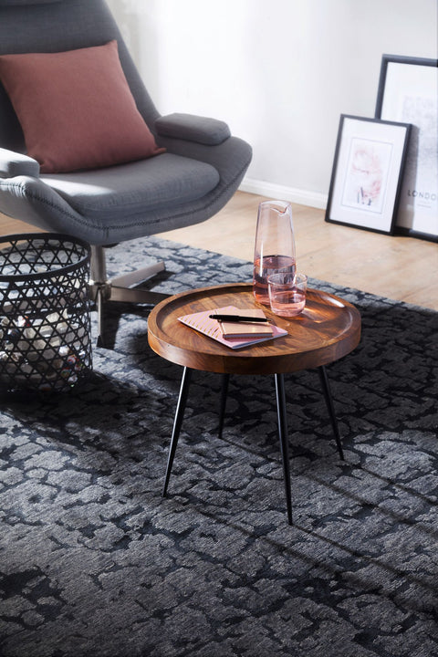 Rootz Side Table -  Sheesham Wood - Metal Coffee Table in Industrial Style - 46x40x46cm