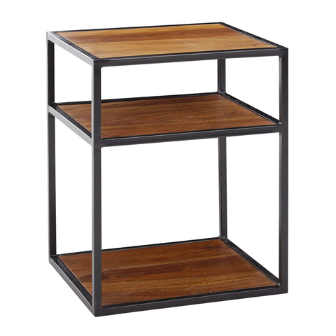 Rootz Bedside Table - High Side Table with Shelf - Design Nightstand for Box Spring Bed - Industrial Coffee Table with Storage - Sheesham Wood - Metal - 40x50x35 cm