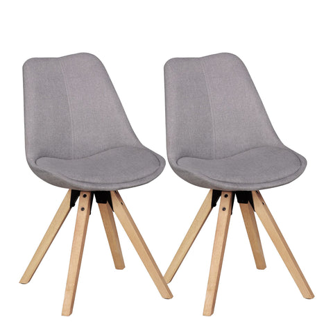 Rootz Dining Chairs - Set of 2 Retro - Light Gray Upholstered Chairs with Fabric Cover and Backrest - Design Kitchen Chairs