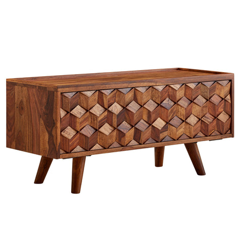 Rootz TV-Ständer – Lowboard – TV-Kommode mit Falttür – moderner TV-Schrank – Wohnzimmer-TV-Ständer – massives Sheesham-Holz – 92 x 44 x 35 cm 