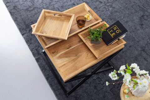 Rootz Couchtisch – Akazien-Massivholz – Metalltisch – quadratischer Design-Couchtisch – kleiner Wohnzimmertisch (60 x 47,5 x 60 cm) 