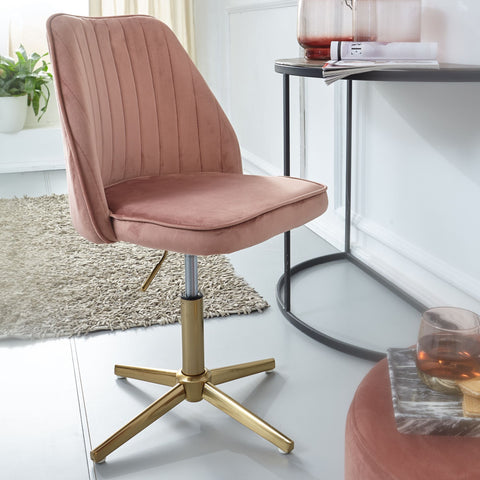 Rootz Drehbarer Schreibtischstuhl mit Rückenlehne – höhenverstellbarer Schalenstuhl – drehbarer Home-Office-Stuhl – rosa Samt-Design – 120 kg Tragkraft 