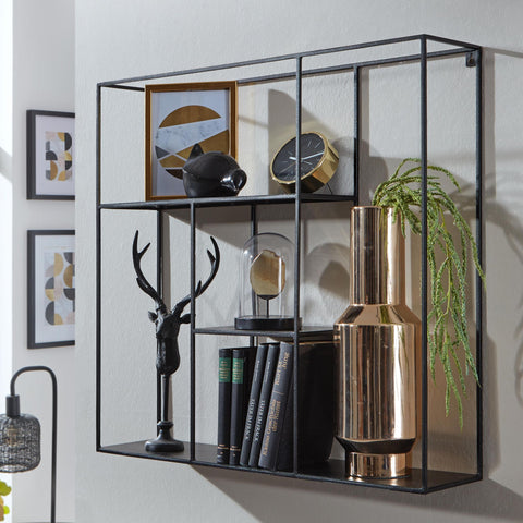 Rootz Hanging Shelf - Modern Floating Design - Small Metal Floating Shelf for Living Room - Black Iron - 68x68x17 cm