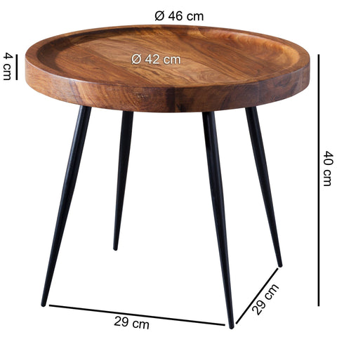 Rootz Side Table -  Sheesham Wood - Metal Coffee Table in Industrial Style - 46x40x46cm
