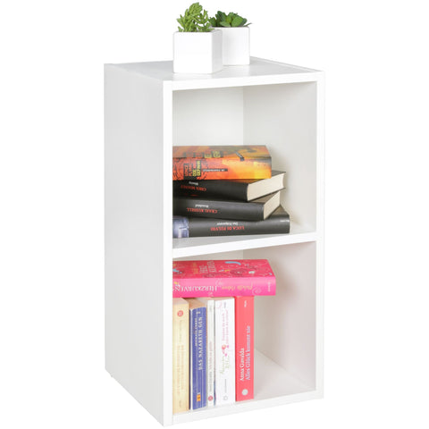 Rootz Wood Shelf - Modern White - Small Wall Storage Shelf - Narrow Bookcase with 2 Shelves - 30x60x30cm