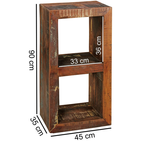 Rootz Shelf - Mango Solid Wood - Design Bookcase - 2 Shelves - Shabby Recycling Boat Wood - 45 x 35 x 90 cm