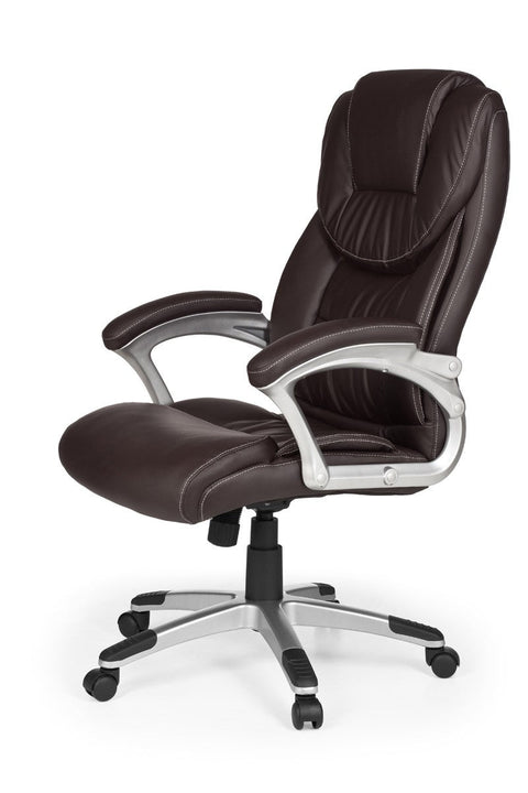 Rootz Office Chair - Brown Artificial Leather - Ergonomic with Headrest - Design Executive Chair - Desk Chair with Rocker Function - Swivel Chair - High Backrest (X-XL, 120kg)