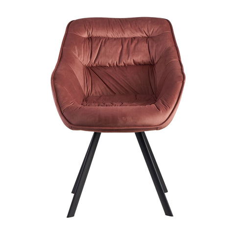 Rootz Upholstered Dining Chair - Pink Velvet - Black Legs - Modern Shell Chair with Armrests - Design Fabric Cover