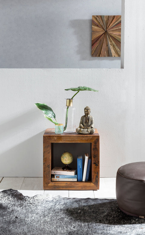 Rootz Side Table -  Shabby-Chic - Mango Solid Wood - Small Brown Table - Design Cube - 45x45x35cm