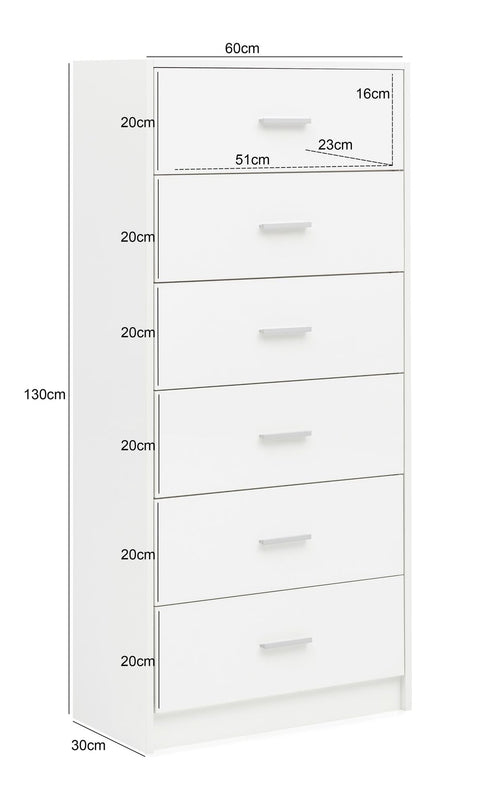 Rootz Sideboard - High Glossy Design - Modern Wood Sideboard - Narrow Dining Room Drawer Chest - White - 60x130x30cm