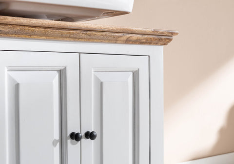 Rootz Bathroom Cabinet - Standing Base Cabinet with 2 Doors - Compact and Stylish Midi Cabinet - White Mango Wood - 73x60x42 cm