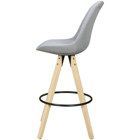 Rootz Bar Stools - Retro Design - Gray Fabric Wood with Backrest - Scandinavian Style Bar Chairs (Set of 2) - 77 cm Seat Height