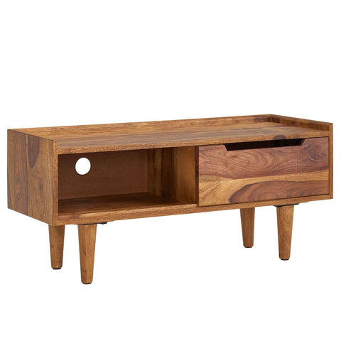 Rootz TV Stand - Lowboard - TV Dresser with Sliding Door - Modern TV Cabinet - Living Room TV Stand - Solid Sheesham Wood - 95x44x34 cm