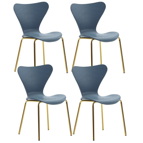 Rootz Design Dining Chair - Set of 4 Blue Plastic with Golden Metal Legs - Scandinavian Kitchen Chair - Retro Dining Chair Shell Chair for Dining Room