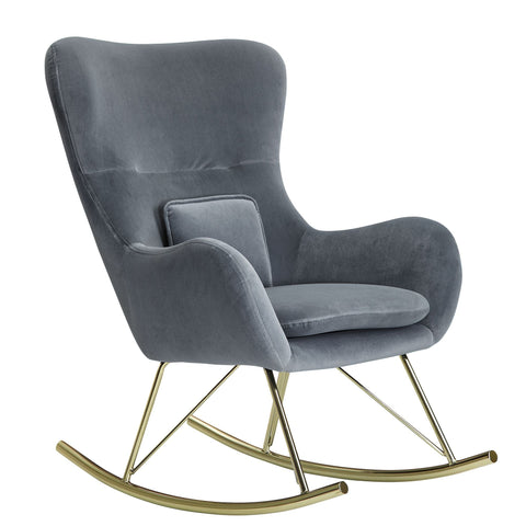 Rootz Rocchair - Metal Dark Gray with Golden Legs - Modern Upholstered Nursing Relax Chair - Velvet - 74x101x89 cm