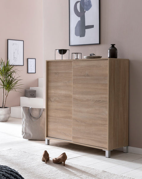 Rootz Shoe Cabinet - Sonoma - High Design Wood Shoe Rack - Large Capacity for 20 Pairs - 100x108x37.5cm