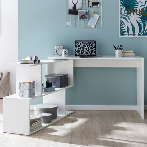 Rootz Eckschreibtisch – Matter Schreibtisch mit drehbarer Ablage – Modernes Design – großes Staufach – Weiß – 119 x 78 x 49 cm