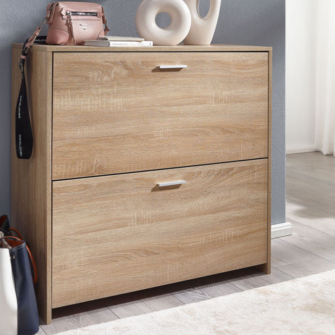 Rootz Shoe Cabinet - 4 Compartment Shoe Rack - Design Wood Shoe Chest with Shelf - High Shoe Storage Chest of Drawers - Sonoma Oak - 90x89.5x39 cm