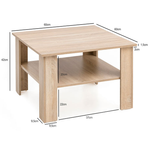 Rootz Coffee Table - Sonoma Oak - Design Wooden Table with Shelf - Lounge Table with Storage - Living Room Coffee Table - 60x42x60cm
