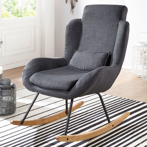 Rootz Rocchair - Modern Anthracite Fabric Swing Armchair - Wood Frame - Upholstered Relax Chair - 75x110x88.5CM