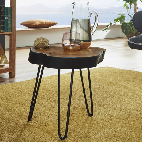 Rootz Side Table - Solid Wood Sheesham - Living Room Table - Natural Wood - Tree Edge Design - 35x35 cm