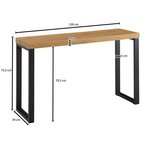 Rootz Consoletafel - Design Hal Dressoir - Smalle Opbergtafel - Lange Hoge Ingangstafel - Eiken Decor - Zwart - 120x39x75,5 cm 