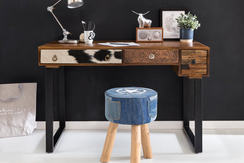 Rootz Schreibtisch – Massivholz – Laptoptisch Mango Natur – Landhausstil mit Schubladen – Büro- und PC-Arbeitstisch – 120 x 60 x 79 cm 