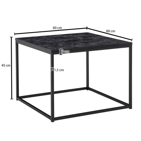 Rootz Coffee Table - Metal Frame Living Room Table - Black Marble Look - Square Sofa Side Table - 60x60x45 cm