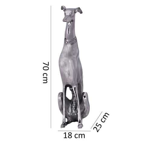 Rootz Silver Dog Statue - Aluminum Greyhound Sculpture - Elegant Design - Decorative Dog Figurine