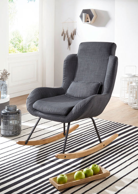 Rootz Rocchair - Modern Anthracite Fabric Swing Armchair - Wood Frame - Upholstered Relax Chair - 75x110x88.5CM