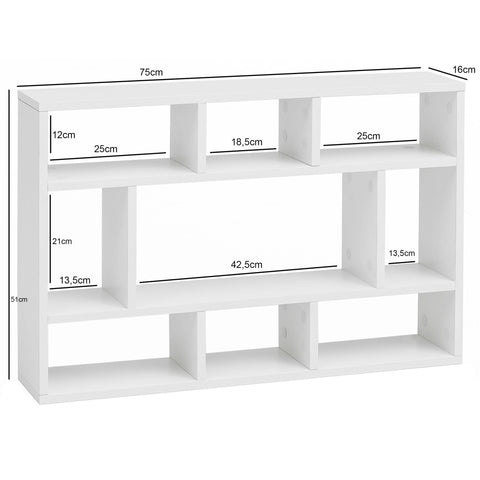 Rootz Wall Shelf - Modern Wooden Hanging Shelf - Design Floating Wall Board - Decorative Shelf for Living Room - Narrow Bookcase - White - 75x51x16cm
