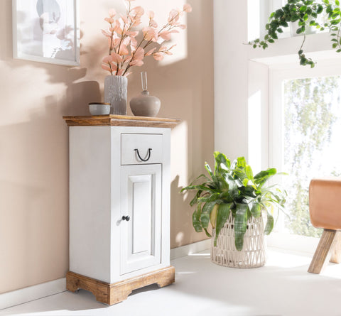 Rootz Bathroom Cabinet - Compact Standing Cabinet with Drawer and Door - Ideal for Narrow Spaces - White Mango Wood - 47x80x32 cm