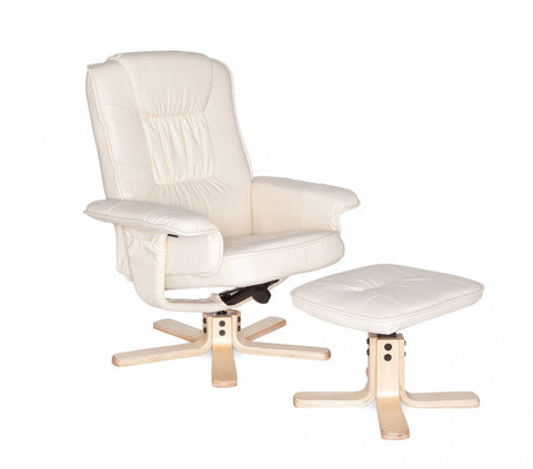 Rootz TV Armchair - Comfort - Cream Imitation Leather Cover - Design Relax Armchair - Swivel with Stool - X-XL (110kg) - No Motor