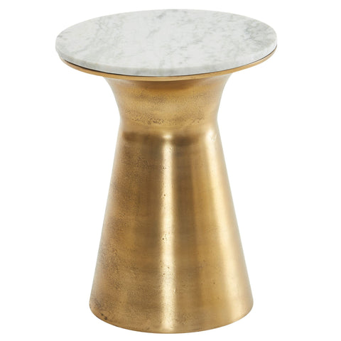 Rootz Wit Marmeren Bijzettafel - Gouden Metalen Onderstel - Ronde Kleine Salontafel - Modern Woonkamermeubilair - Hoge Salontafel - 35x35x45 cm