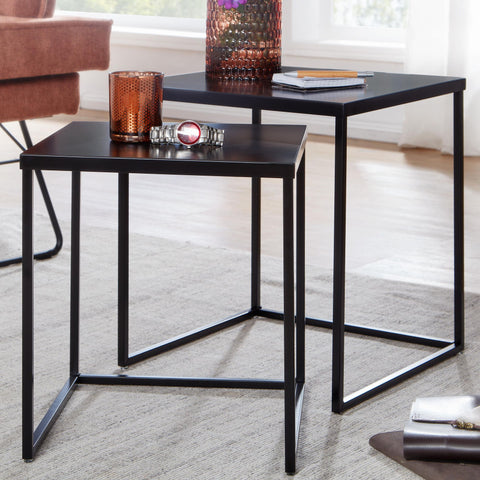 Rootz Metal Square Side Tables - Industrial Design - Set of 2 Square Coffee Table - Steel Nesting Tables - Black