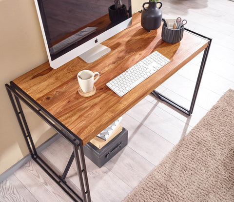 Rootz Bureau - PC-tafel van massief sheeshamhout - Design computerbureau - Industriële kantoortafel - Massief houten tafel - 120x60x77 cm 