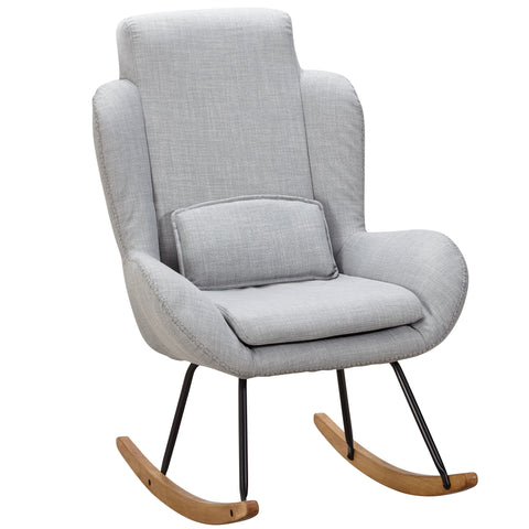 Rootz Rocchair - Moderne schommelfauteuil van grijze stof - Houten frame - Gestoffeerde relaxstoel - 75x110x88,5CM