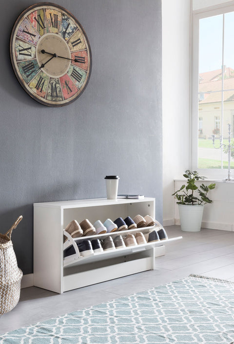 Rootz Bench with seat White Shoe Dumper Wood 80 x 47 x 24 cm - Hallway bank small closed - Bench narrow hallway with storage space - Shoe cabinet single bench bench bench hallway furniture