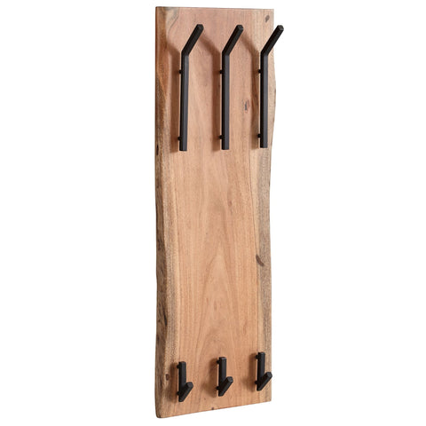 Rootz Coat Rack - Acacia Solid Wood with Metal - 35.5x100x11cm - 2-Row Hook Rail - Wall-Mounted Hall Coat Rack