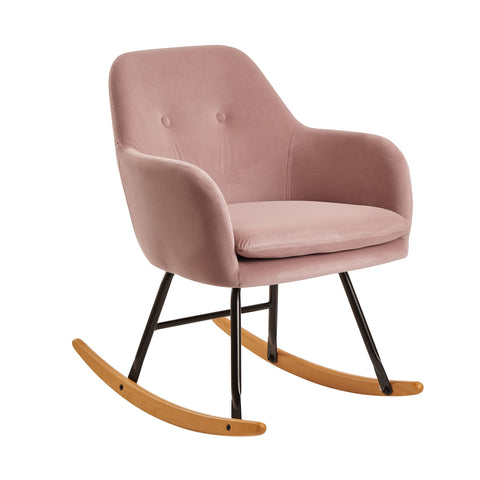 Rootz Rocchair - Velvet Design Relax Chair - Wood Frame - Upholstered Relaxation Armchair - Pink - 71x76x70cm