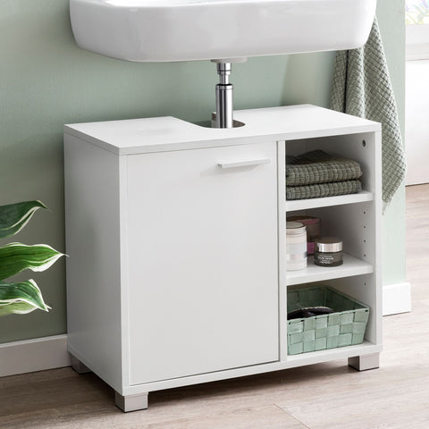 Rootz Bathroom Cabinet - Wood Base Cabinet with Door - Vanity Unit with Storage Compartments - Bathroom Furniture with Shelf - White - 60x55x32cm