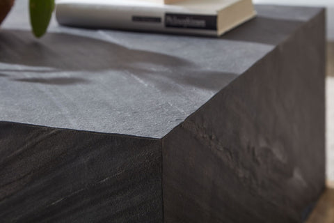 Rootz Salontafel - Modern Vierkant Design Woonkamertafel - Salontafel met stenen blad - Salontafel voor Woonkamer - Antraciet Mango Massief Hout - 65x65x30 cm 
