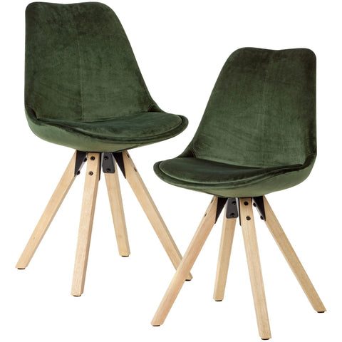 Rootz Soft Dining Set of 2 - Green - Armrest-Free - Modern Fabric Kitchen Chairs with Wooden Legs - Upholstered Shell Chairs - 110kg Load