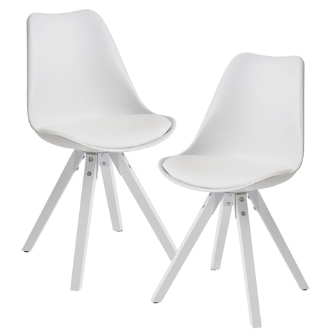 Rootz Dining Chairs - Set of 2 Retro - White Scandinavian - Upholstered chair backrest - Kitchen chair with white legs - Chair upholstered in imitation leather
