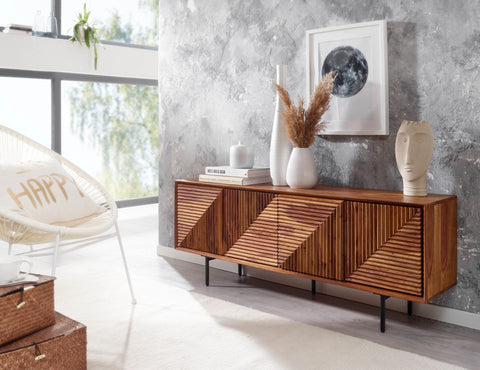 Rootz TV Stand - Lowboard - TV Dresser with Four Doors - Modern TV Cabinet - Living Room TV Stand - Solid Sheesham Wood -140x54x33 cm